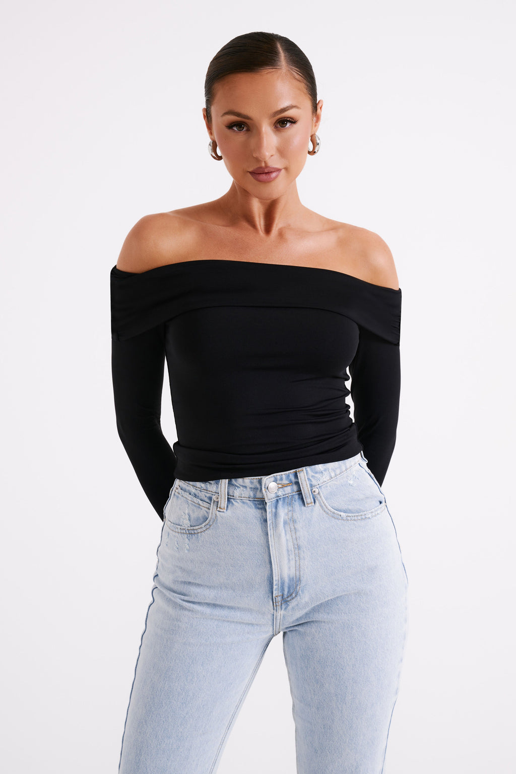 Lucinda Recycled Nylon Off Shoulder Top in Black – Chic&Drifts