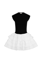 Maeve Contrast Ruffle Knit Mini Dress in Black/White – Chic&Drifts