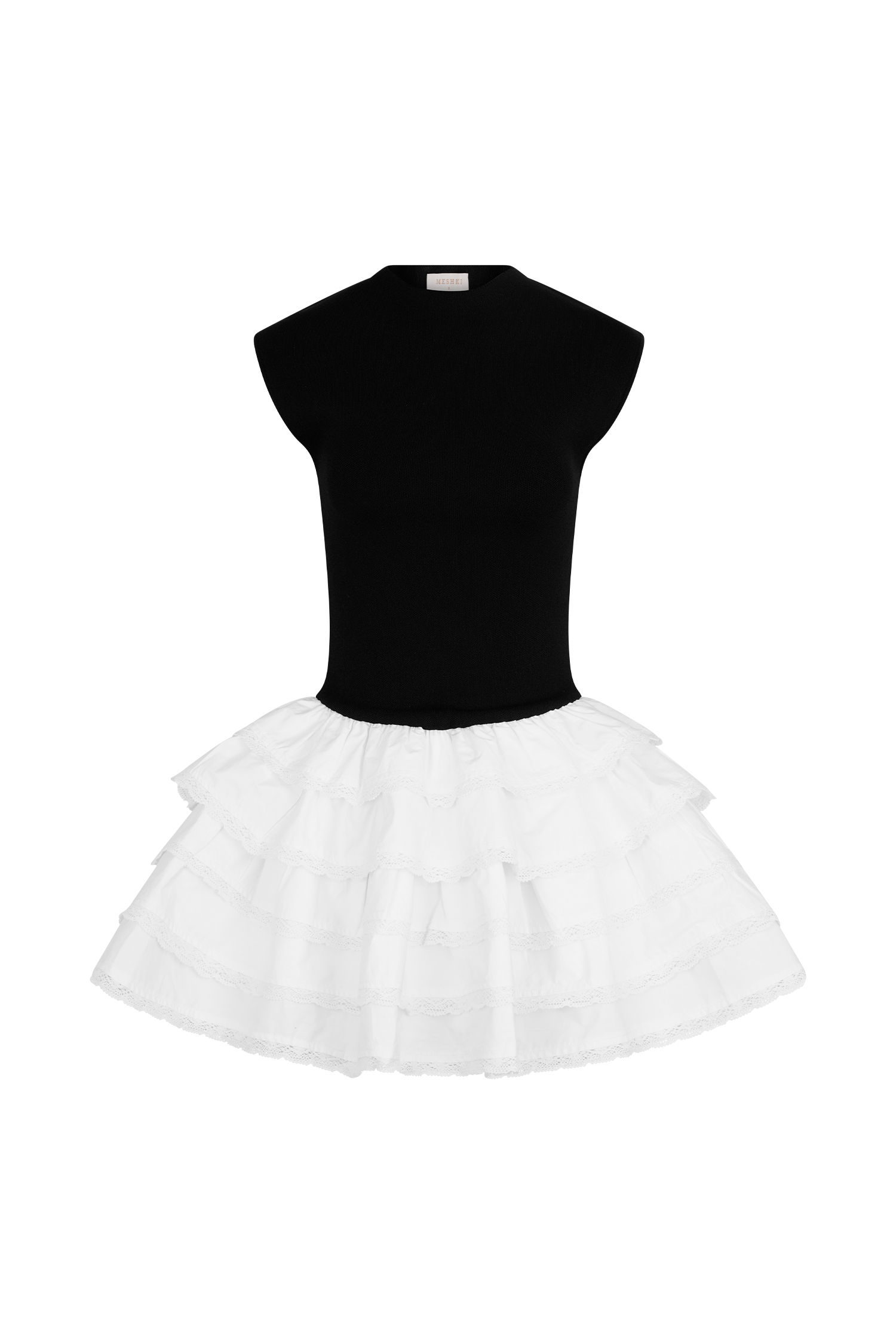 Maeve Contrast Ruffle Knit Mini Dress in Black/White – Chic&Drifts