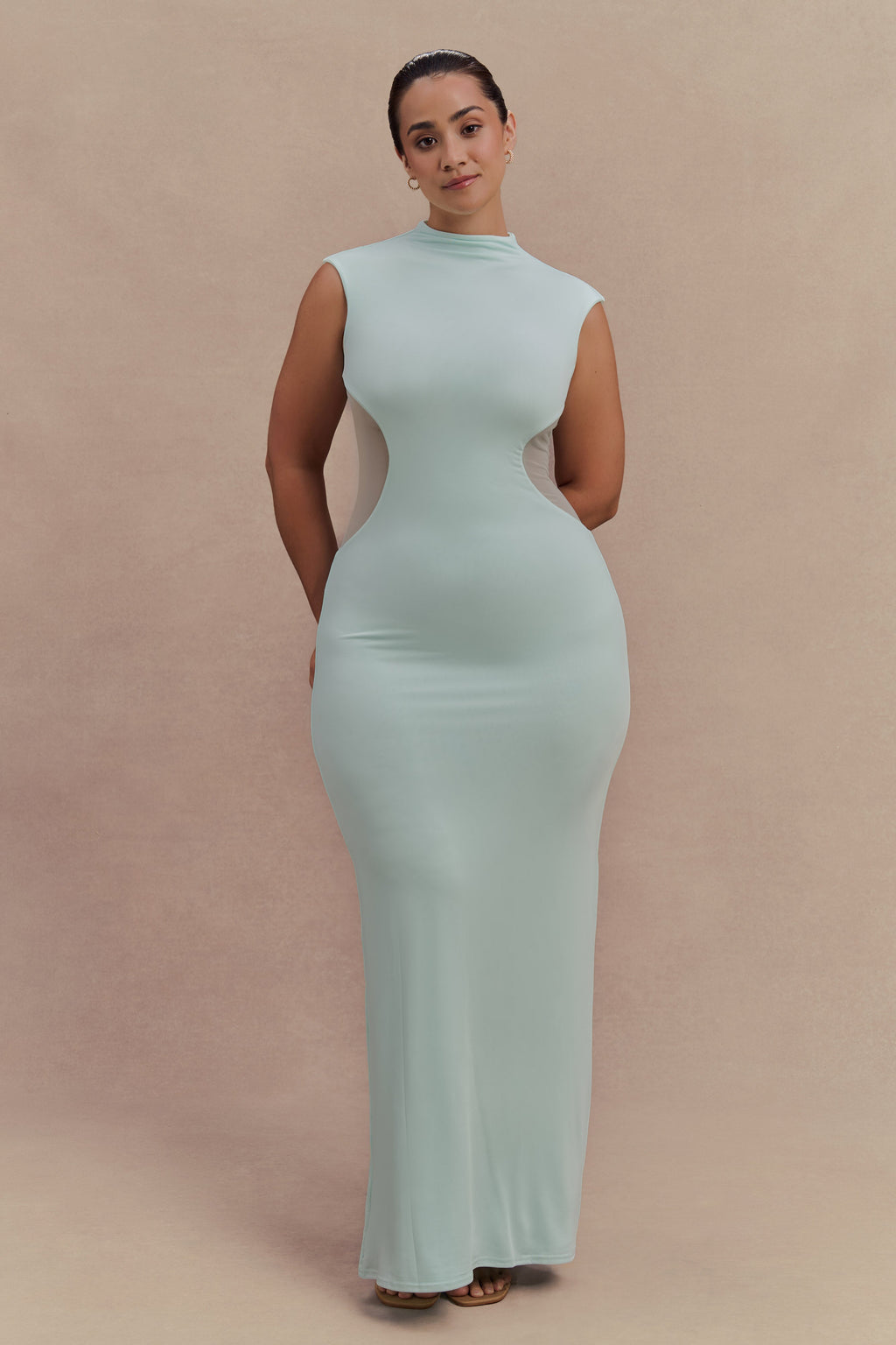 Massie Slinky And Mesh Maxi Dress in Lagoon – Chic&Drifts