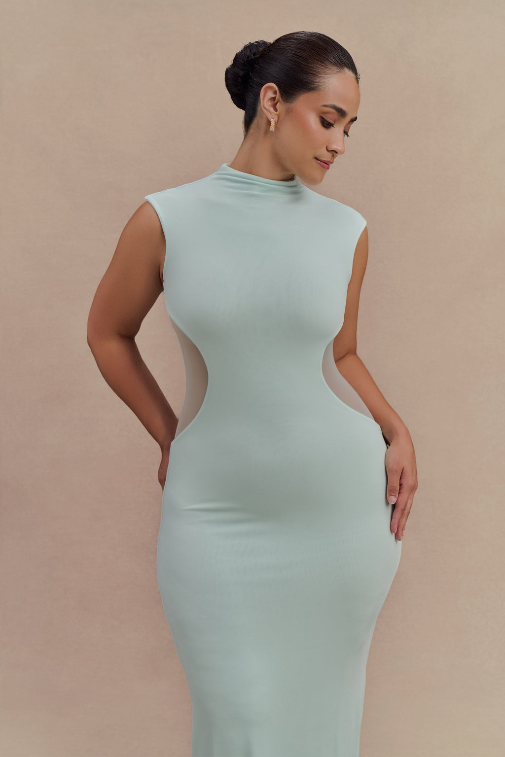 Massie Slinky And Mesh Maxi Dress in Lagoon – Chic&Drifts