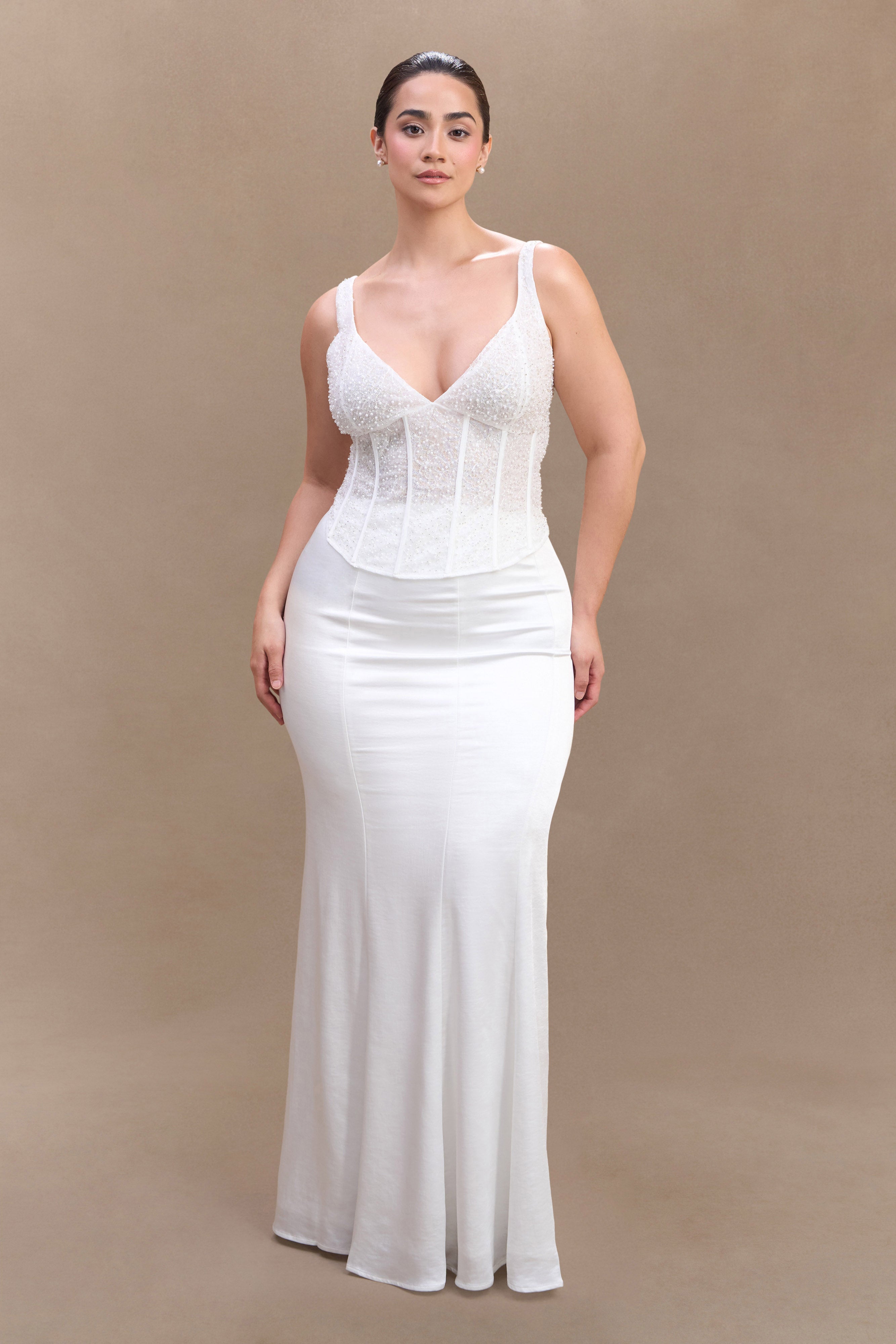 Elsie Pearl Beaded Bustier Top in White – Chic&Drifts