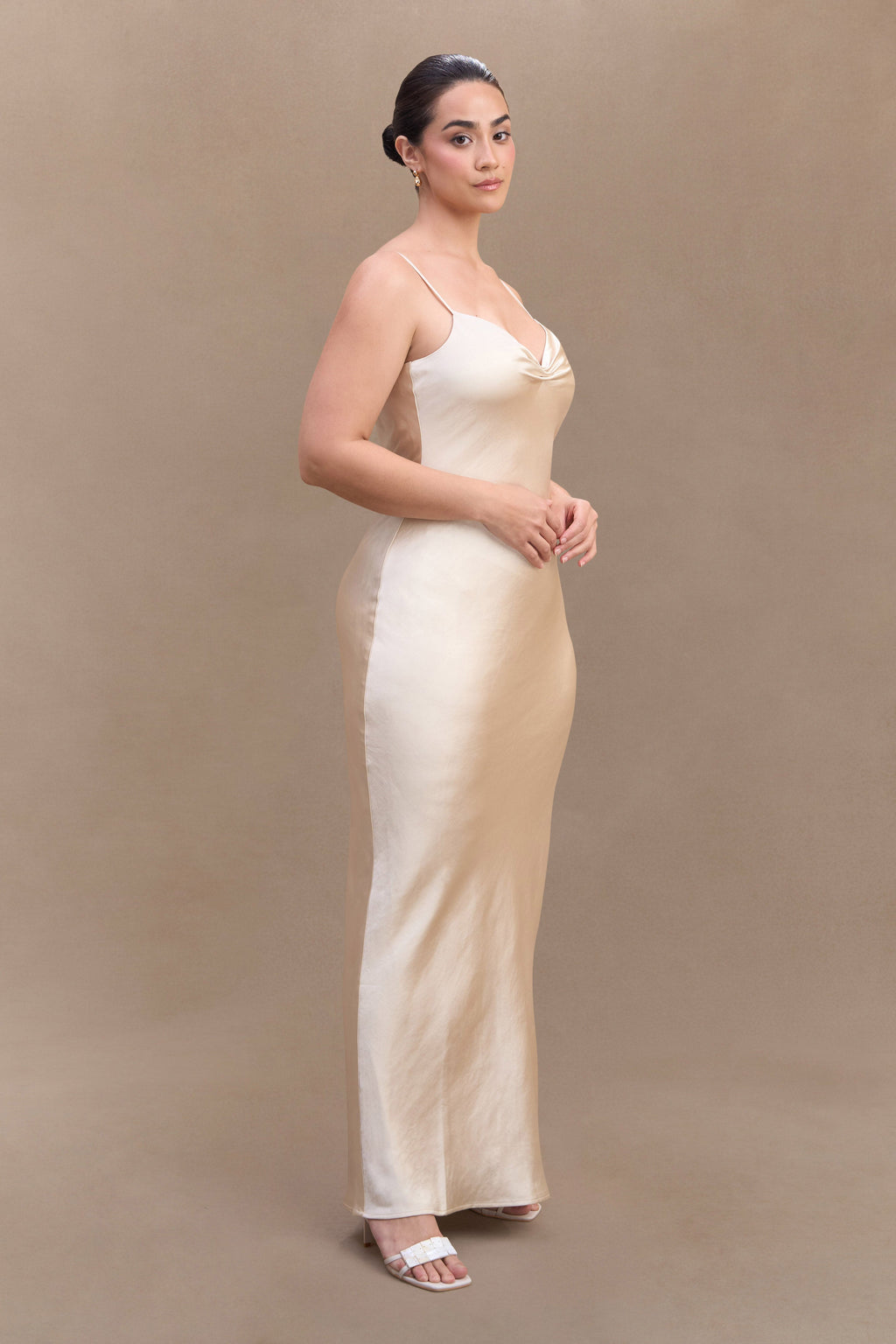 Lilly Sweetheart Satin Maxi Dress in Blush Gold – Chic&Drifts