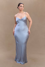 Lilly Sweetheart Satin Maxi Dress in Frosted Blue – Chic&Drifts