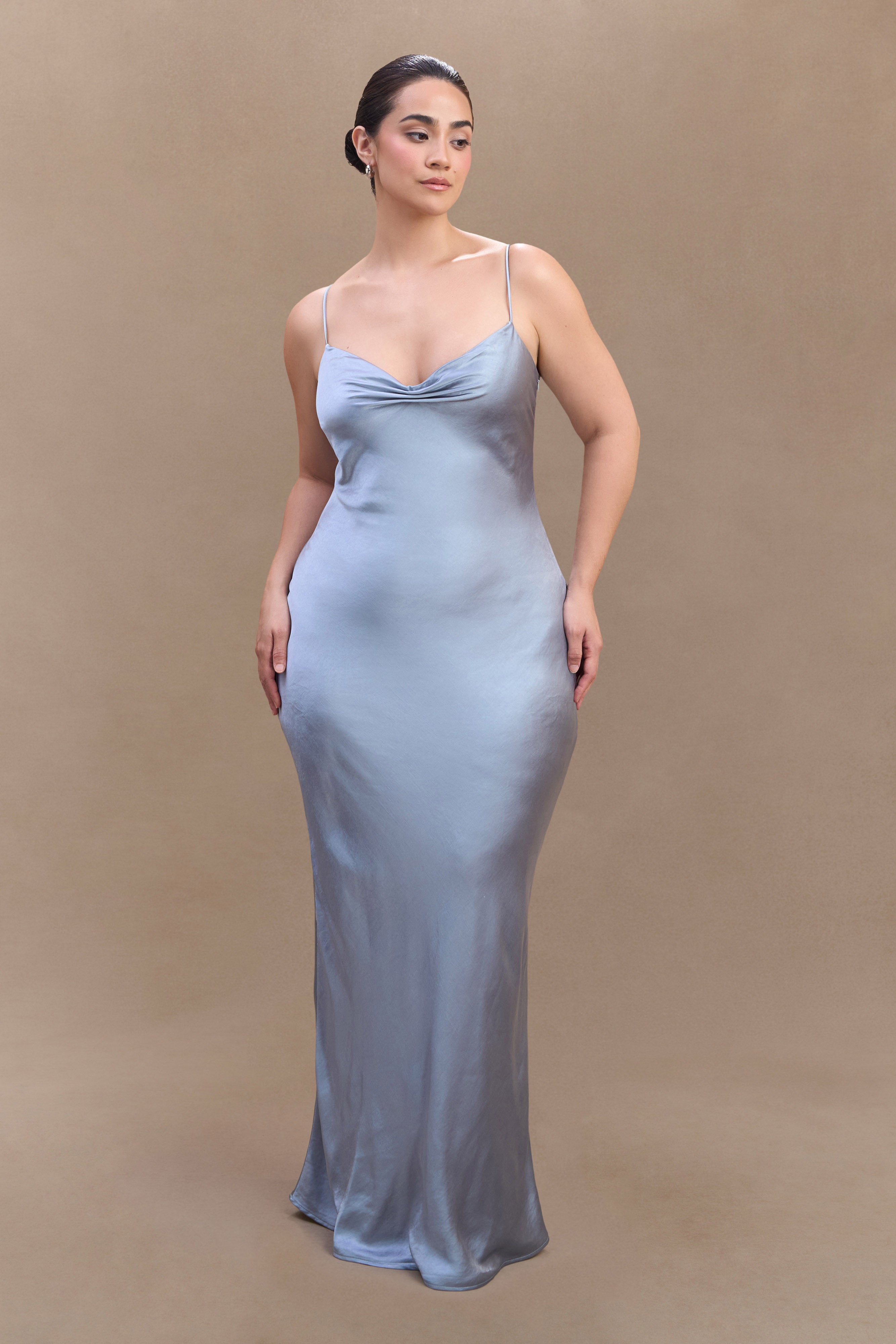 Lilly Sweetheart Satin Maxi Dress in Frosted Blue – Chic&Drifts