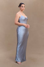 Lilly Sweetheart Satin Maxi Dress in Frosted Blue – Chic&Drifts