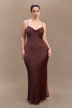 Lilly Sweetheart Satin Maxi Dress in Dark Chocolate – Chic&Drifts