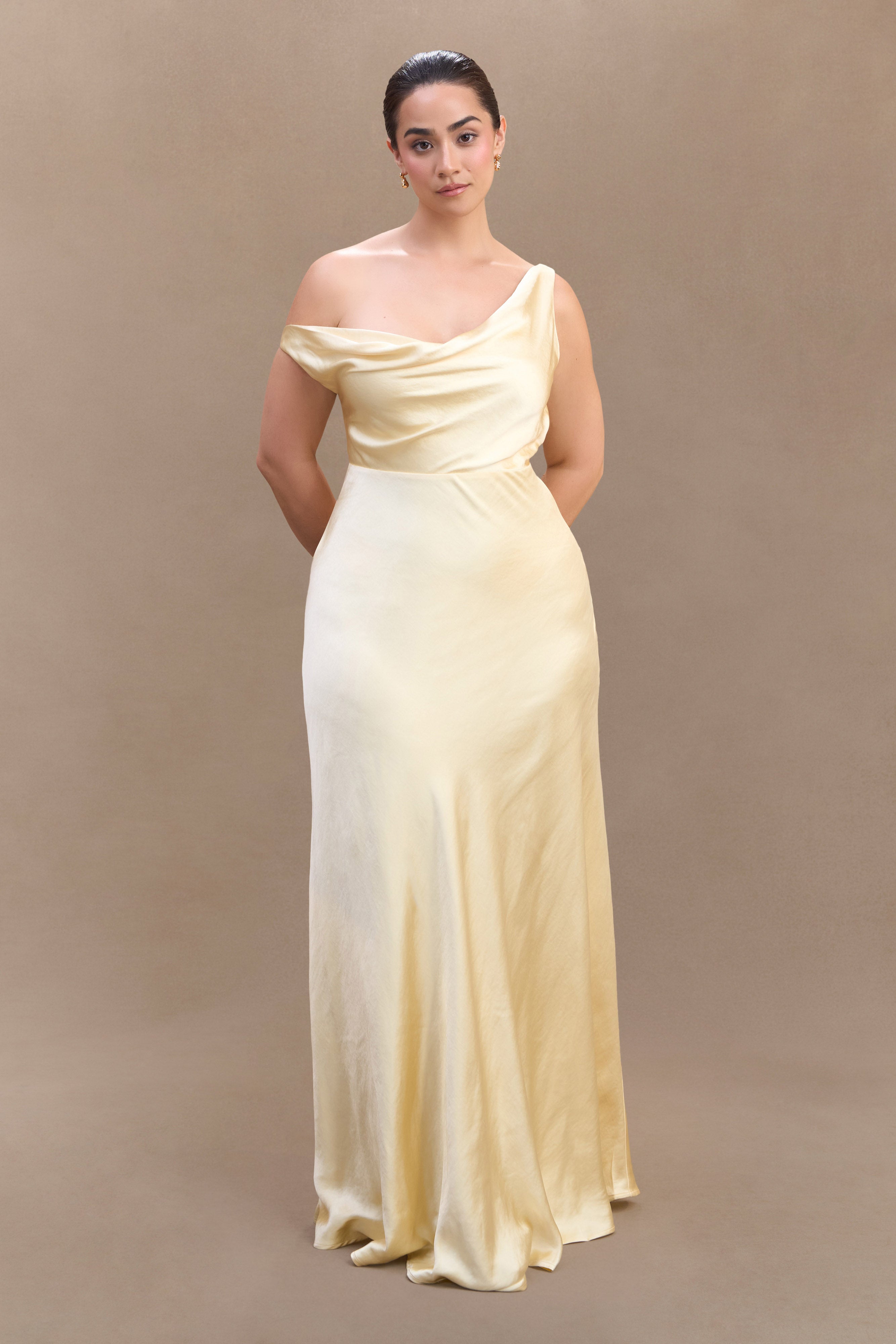 Jacinta One Shoulder Maxi Dress in Pastel Lemon – Chic&Drifts