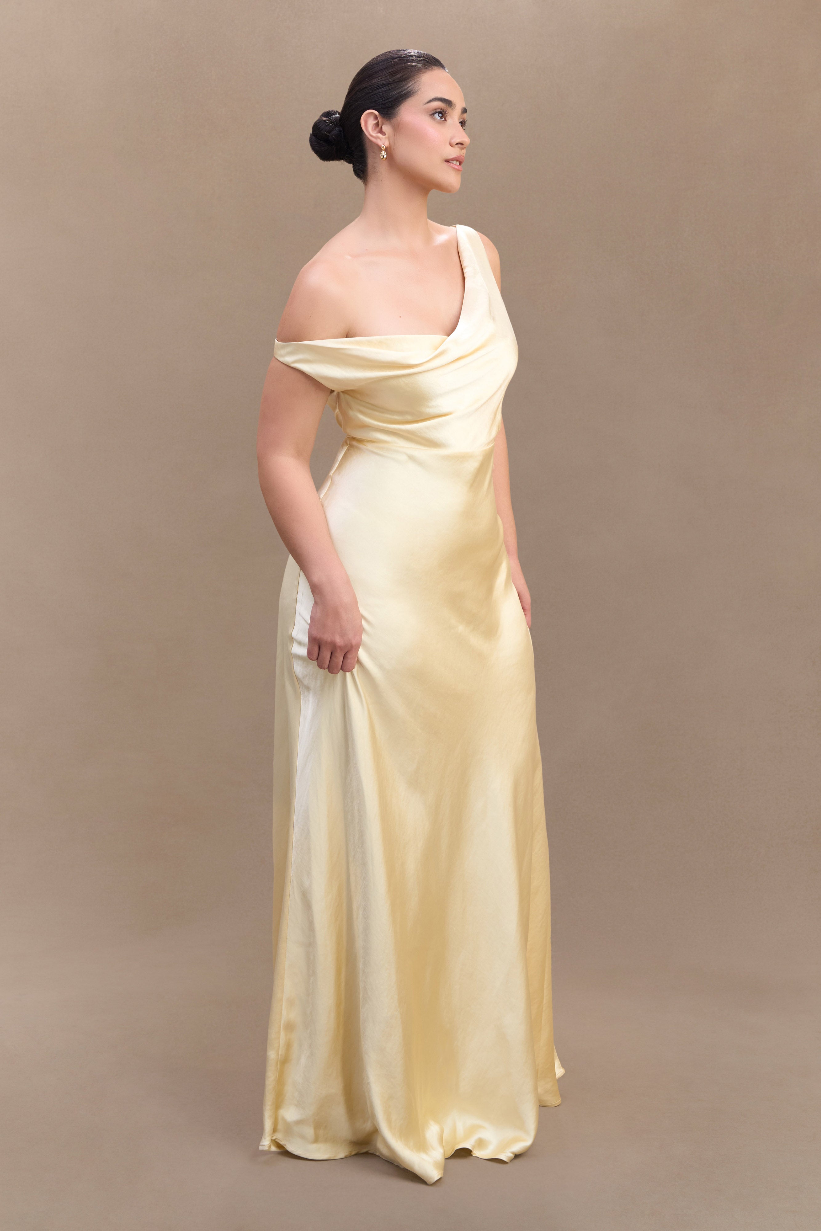 Jacinta One Shoulder Maxi Dress in Pastel Lemon – Chic&Drifts