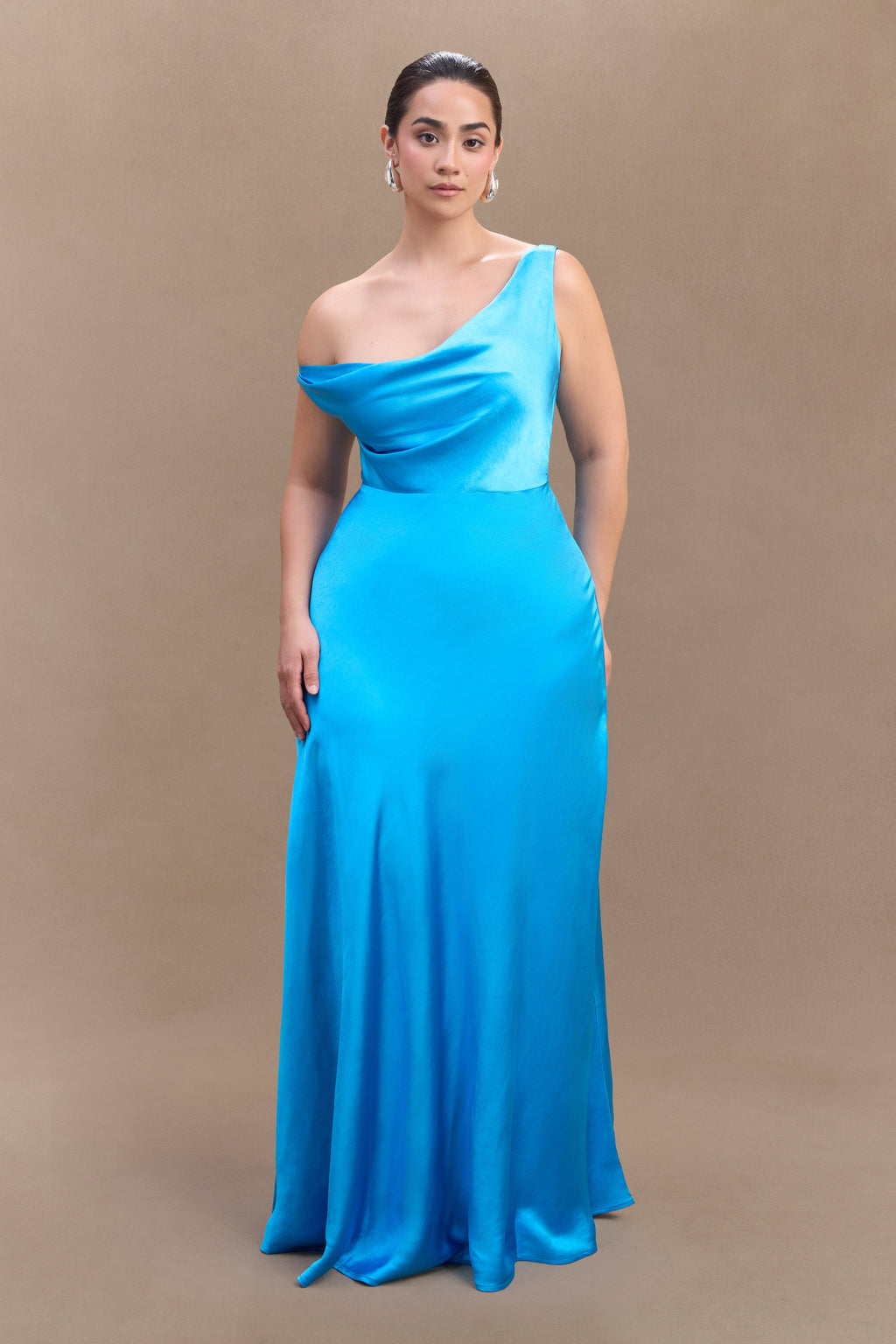 Jacinta One Shoulder Maxi Dress in Cyan Blue – Chic&Drifts