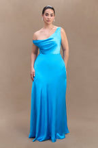 Jacinta One Shoulder Maxi Dress in Cyan Blue – Chic&Drifts