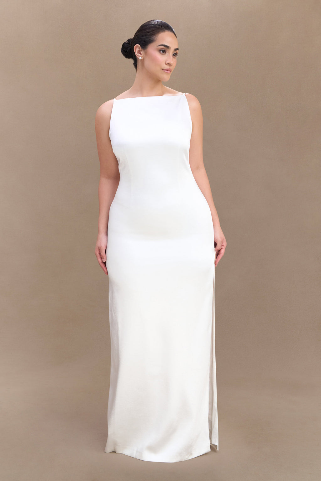 Violet Sleeveless Satin Maxi Dress in White – Chic&Drifts