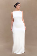 Violet Sleeveless Satin Maxi Dress in White – Chic&Drifts