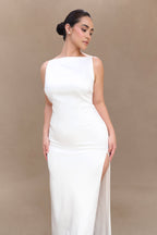 Violet Sleeveless Satin Maxi Dress in White – Chic&Drifts