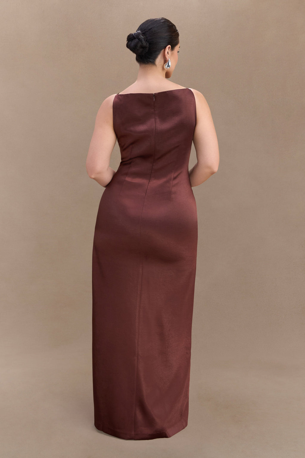 Violet Sleeveless Satin Maxi Dress in Dark Chocolate – Chic&Drifts