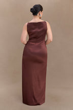 Violet Sleeveless Satin Maxi Dress in Dark Chocolate – Chic&Drifts