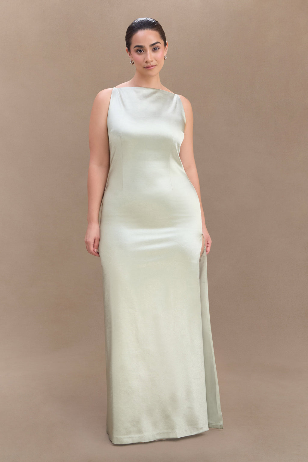 Violet Sleeveless Satin Maxi Dress in Sage – Chic&Drifts