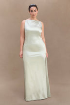 Violet Sleeveless Satin Maxi Dress in Sage – Chic&Drifts