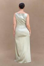 Violet Sleeveless Satin Maxi Dress in Sage – Chic&Drifts