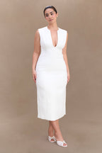 Audrine Suiting Sleeveless Midi Dress in Ivory – Chic&Drifts