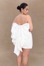 Suzette Taffeta Bow Mini Dress in White – Chic&Drifts