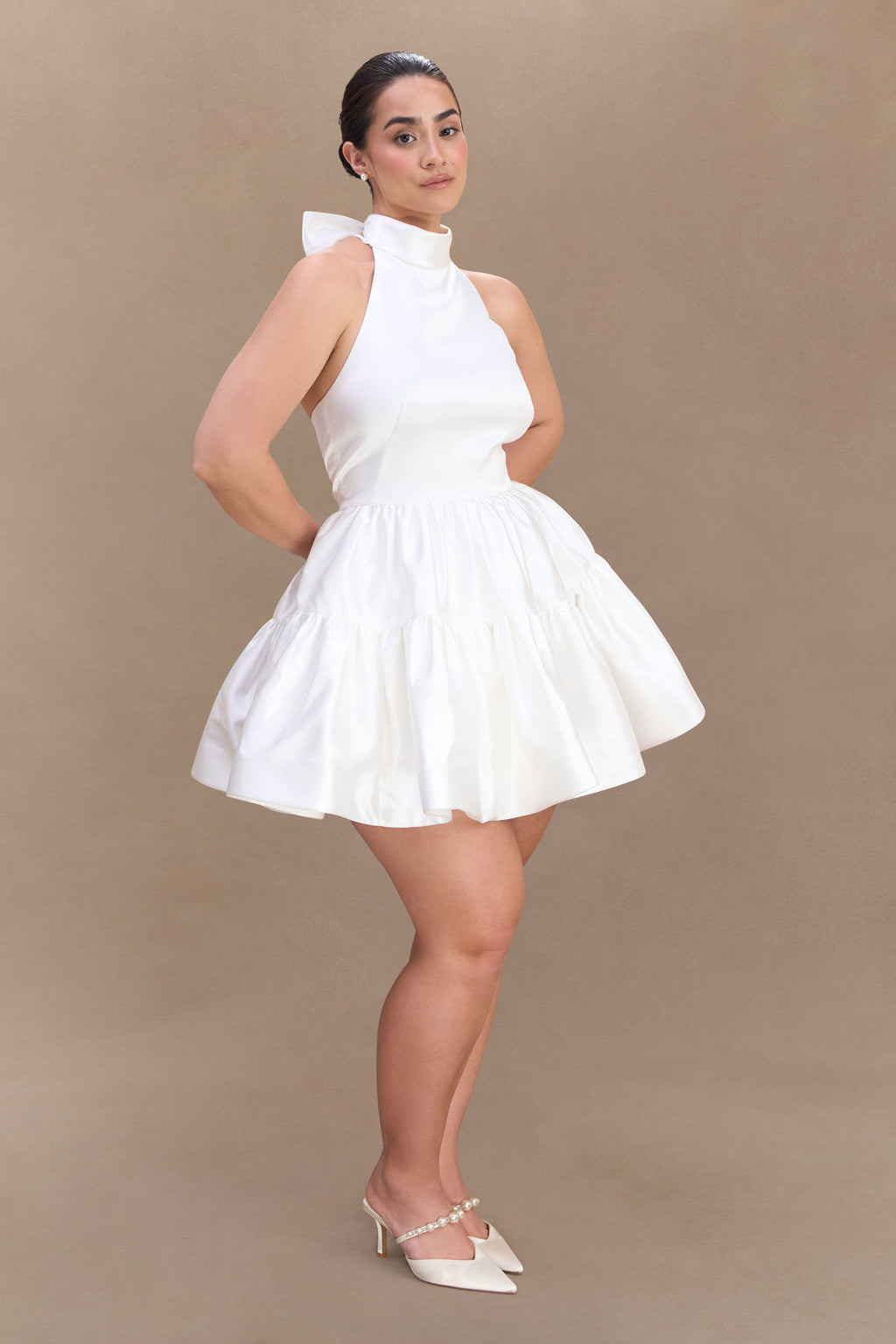 Dorota Satin Halter Mini Dress in White – Chic&Drifts