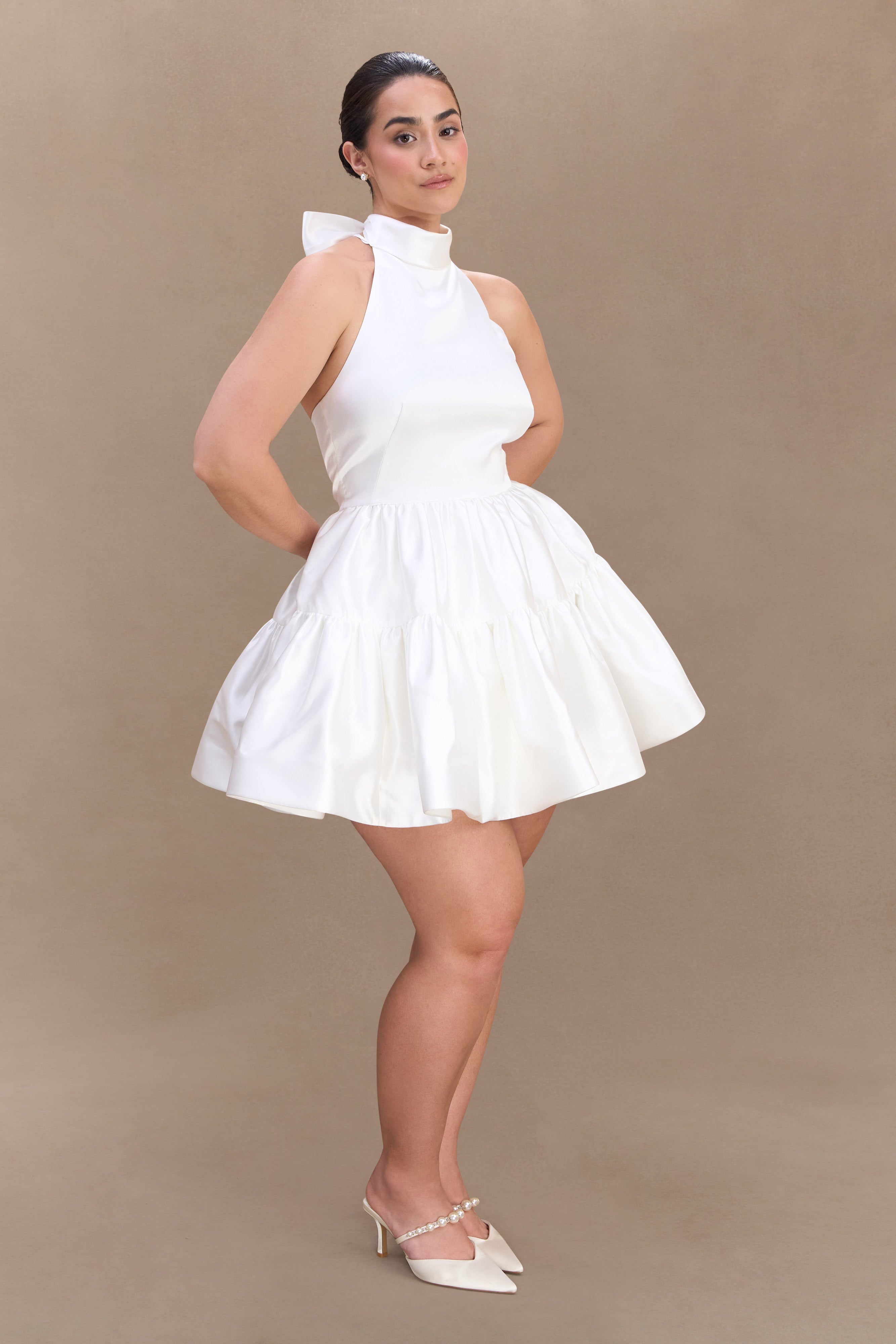 Dorota Satin Halter Mini Dress in White – Chic&Drifts