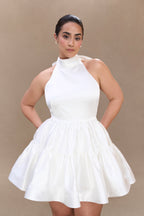 Dorota Satin Halter Mini Dress in White – Chic&Drifts
