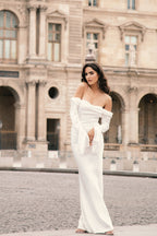 Giselle Off Shoulder Cowl Neck Maxi Dress in White – Chic&Drifts