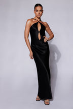 Lucia Satin Cut Out Maxi Dress in Black – Chic&Drifts