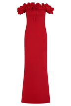 Nova Ruffle Off Shoulder Maxi Dress in Ruby – Chic&Drifts