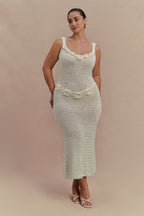 Teagan Floral Hand Crochet Midi Dress in Ivory – Chic&Drifts
