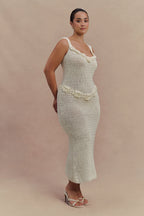 Teagan Floral Hand Crochet Midi Dress in Ivory – Chic&Drifts