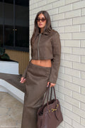Hayes Faux Suede Collared Jacket in Chocolate – Chic&Drifts