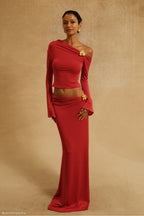 Ainsley Asymmetrical Maxi Skirt With Floral Hardware in Fuchsia Pink – Chic&Drifts