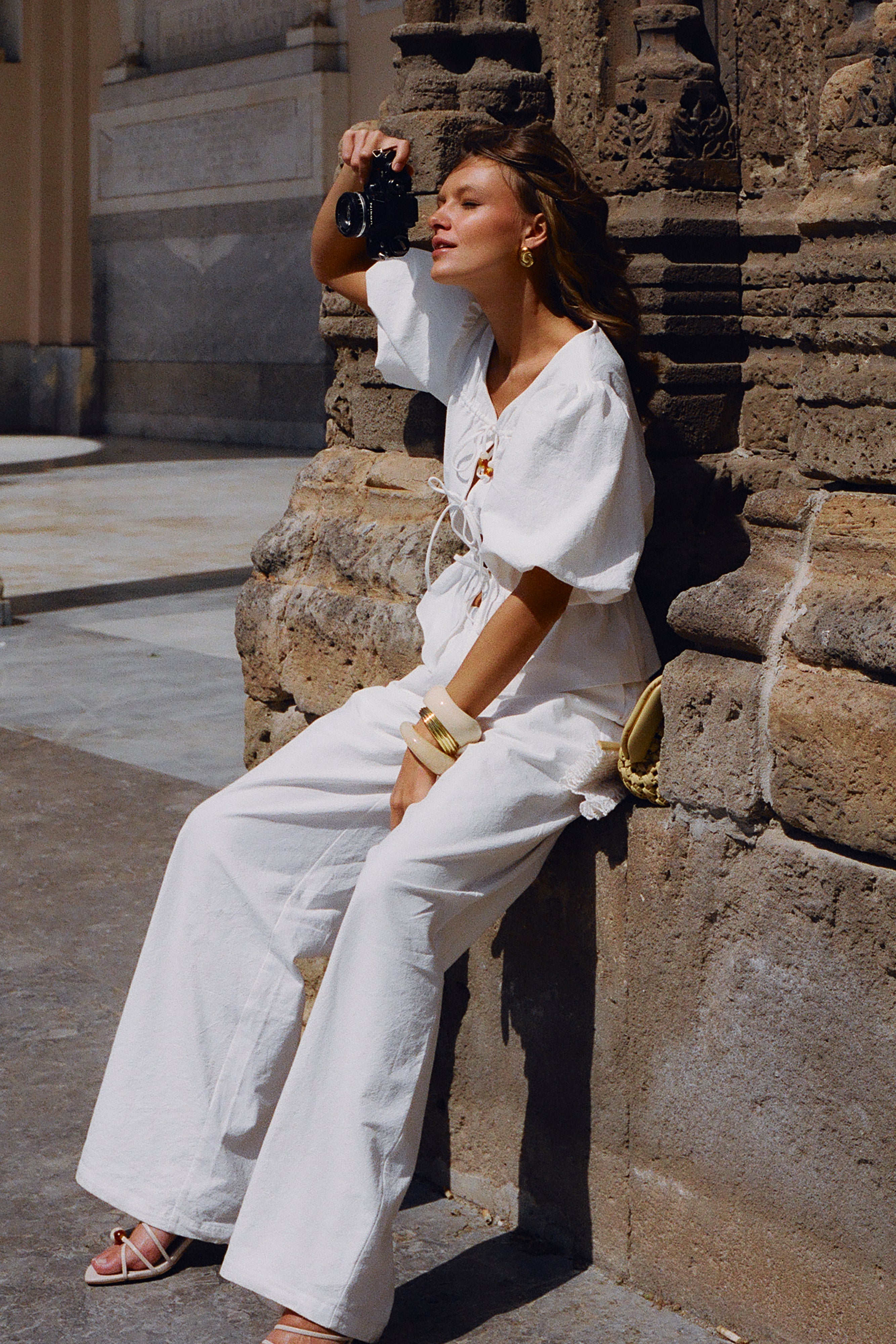 Janayia Cotton Wide Leg Trousers - White
