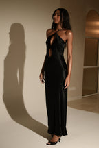 Lucia Satin Cut Out Maxi Dress in Black – Chic&Drifts