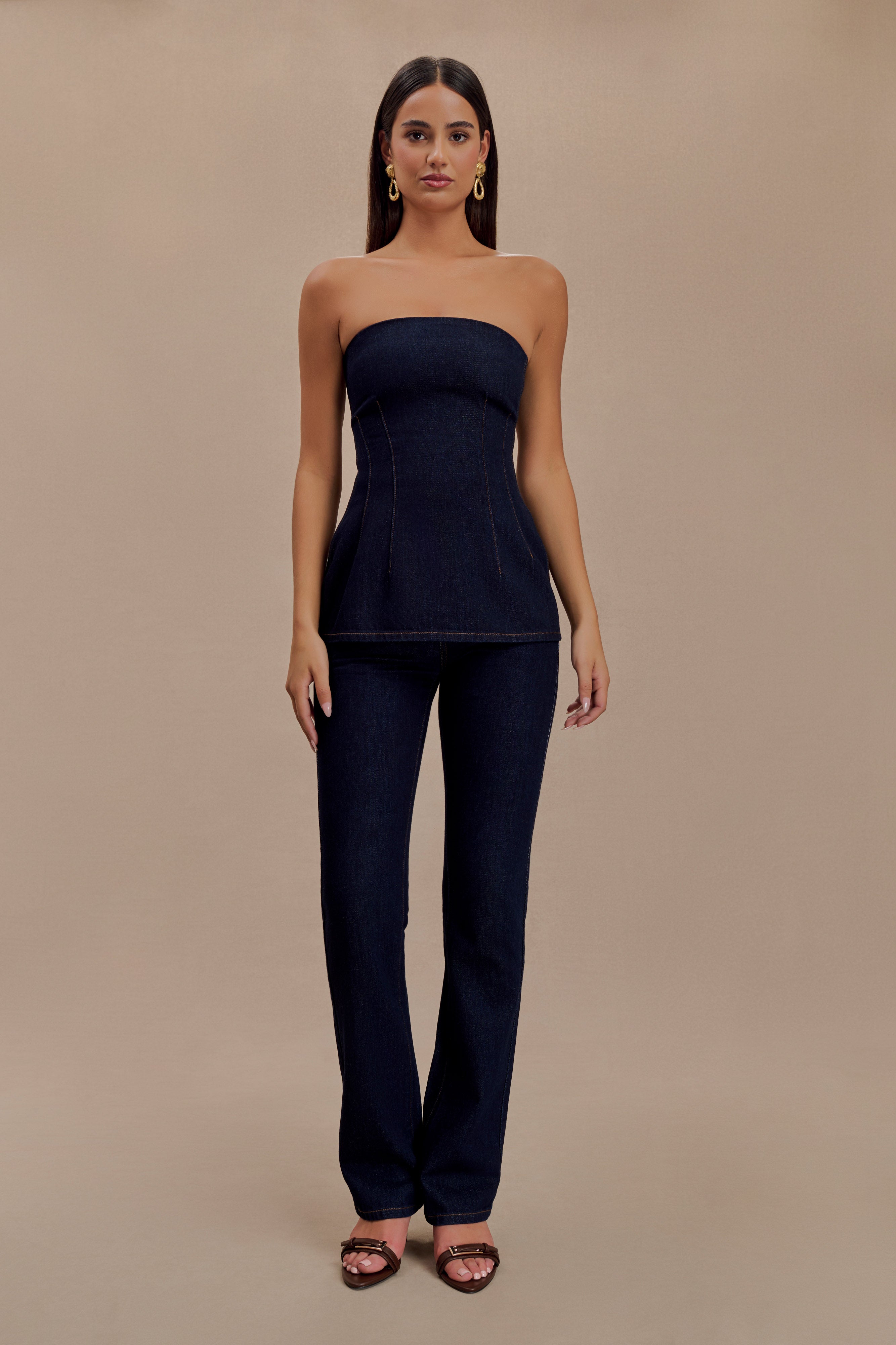 Madelyn Strapless Longline Denim Top in Indigo Blue – Chic&Drifts