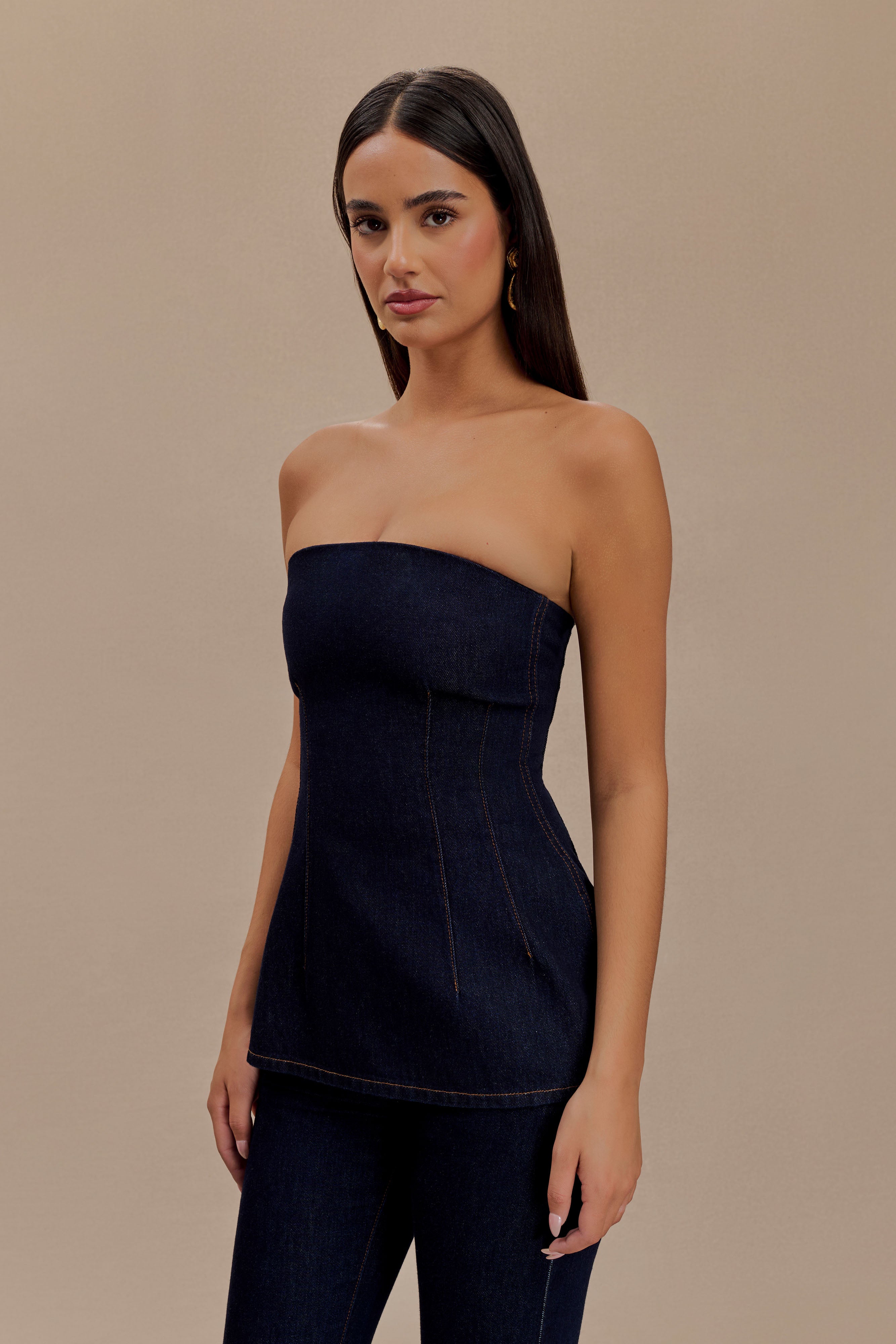 Madelyn Strapless Longline Denim Top in Indigo Blue – Chic&Drifts