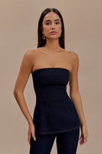 Madelyn Strapless Longline Denim Top in Indigo Blue – Chic&Drifts
