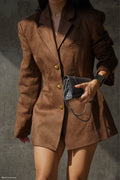 Sally Faux Suede Cinched Blazer in Milk Chocolate – Chic&Drifts