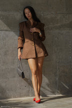 Sally Faux Suede Cinched Blazer in Milk Chocolate – Chic&Drifts
