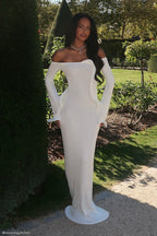 Sandrine Off Shoulder Knit Maxi Dress in White – Chic&Drifts