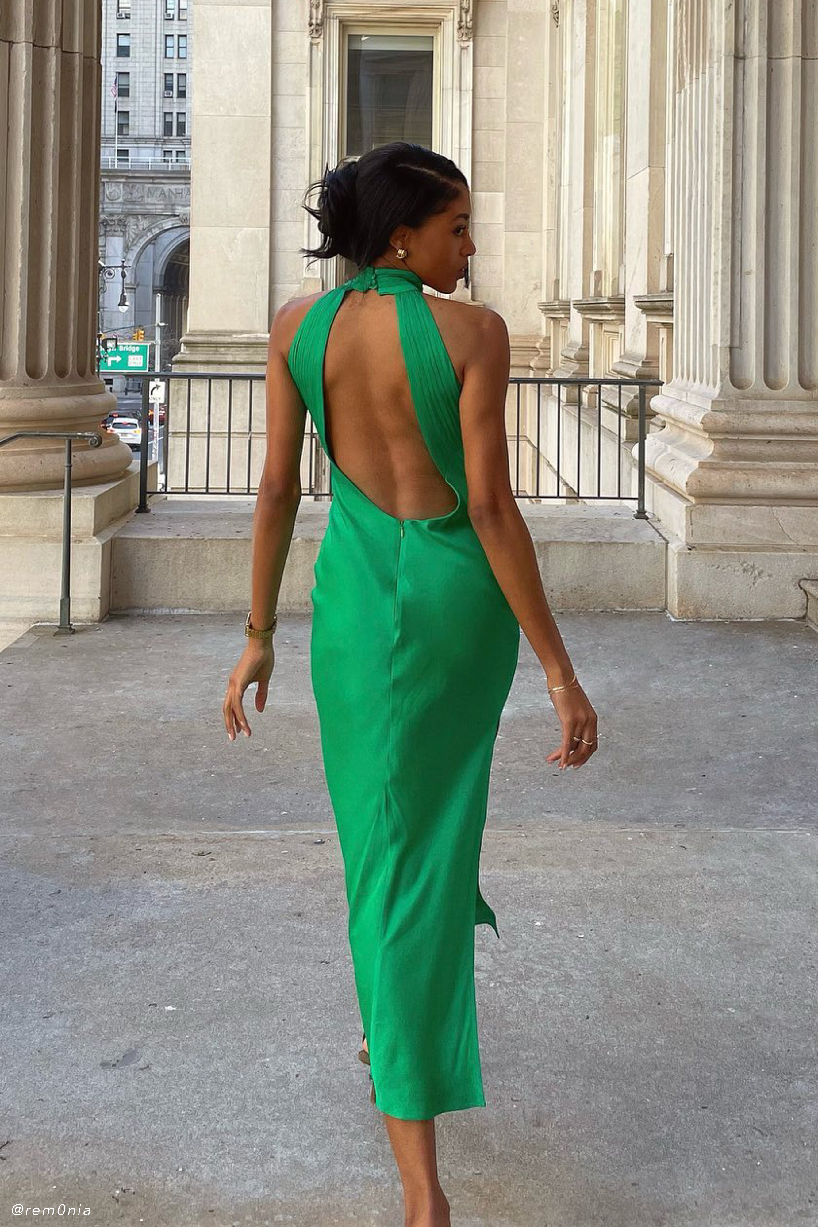 Claire Satin Drape Back Maxi Dress with Split in Green – Chic&Drifts